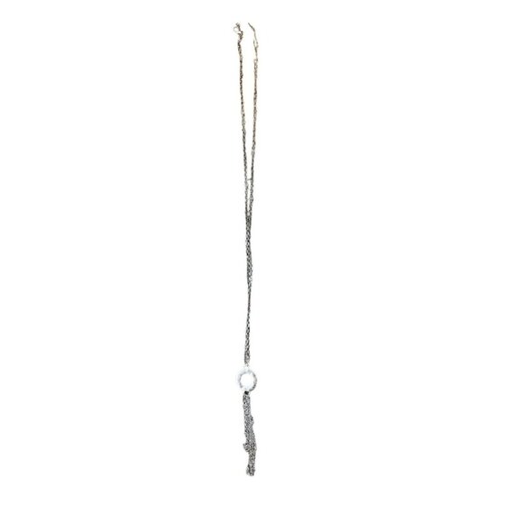 (6 for $25) Silver Circle Pendant and Tassel Lariat Necklace - Picture 2 of 2